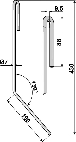 Striegelzinken, linke Ausführung geeignet für: Amazone Dente flexivel / Mola