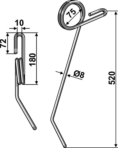 Striegelzinken, rechte Ausführung geeignet für: Nodet Palce zagarniające
