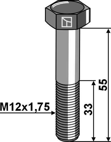 Sechskantschraube M12x1,75x55 verzinkt - links Gewinde ohne Mutter