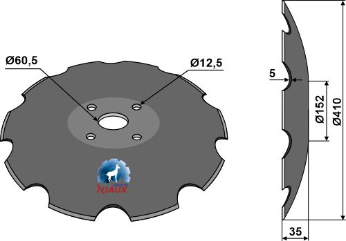 Gezahnte Scheibe mit flachem Ansatz - Ø410 geeignet für: Диски для коротких дисковых борон - NIAUX - Ø410