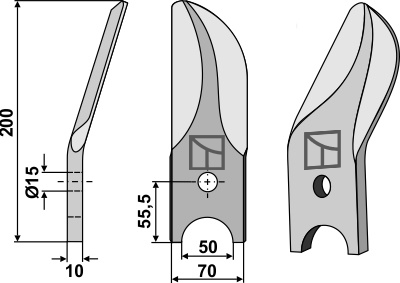 Geteiltes Rollspatenmesser aus Borstahl, links geeignet für: Rabe