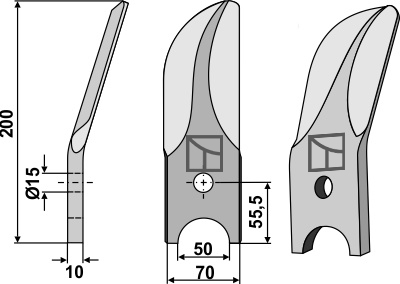Geteiltes Rollspatenmesser aus Borstahl, rechts geeignet für: 