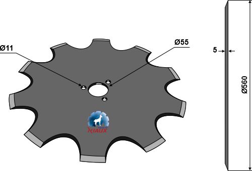 Sechscheibe Ø560x5 geeignet für: Discos planos NIAUX para bujes con 3 agujeros