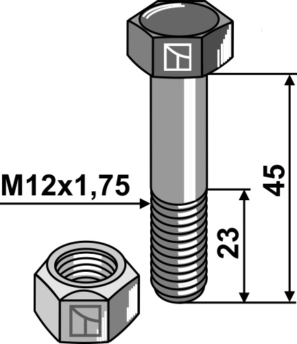 Sechskantschraube M12x1,75x45 mit Sicherungsmutter