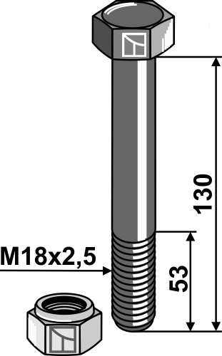 Śruba z łbem sześciokątnym i nakrętki zabezpieczające - M18x2,5