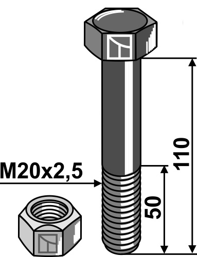 Sechskantschraube M20x2,5x110 mit Sicherungsmutter geeignet für: Mulag Tornillos, tuercas y elementos de seguridad