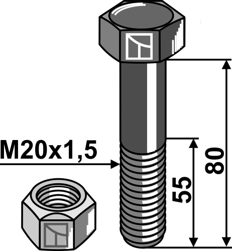 Śruba z łbem sześciokątnym i nakrętki zabezpieczające - M20x1,5