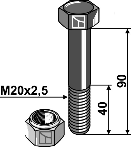Schraube mit Sicherungsmutter - M20 - 10.9 geeignet für: Perfekt Tornillos, tuercas y elementos de seguridad