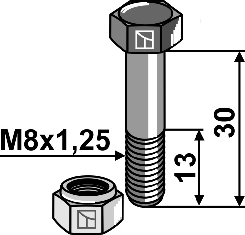 Sechskantschraube M8x1,25x30 mit Sicherungsmutter geeignet für: Mulag Tornillos, tuercas y elementos de seguridad