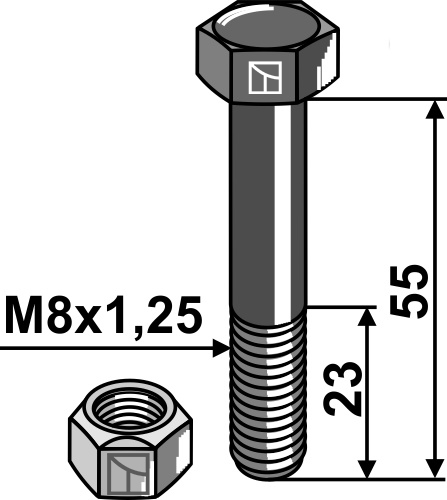 Sechskantschraube M8x1,25x55 mit Sicherungsmutter