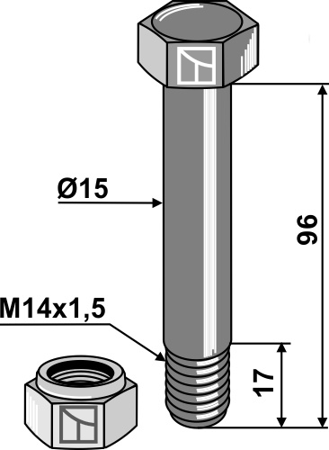 Śruba z łbem sześciokątnym i nakrętki zabezpieczające - M14x1,5