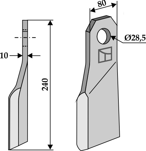 Schlegel - rechts geeignet für: Gilbers Y-messen, Y-messen met 3-schakel ketting klepels, hamerklepels 