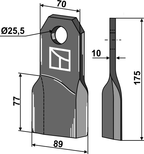 Mulchmesser, linke Ausführung geeignet für: Fehrenbach Y-messen, vertikuteermessen, hamerklepels, hamerklepels PTA