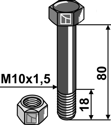 Sechskantschraube M10x1,5x80 mit Sicherungsmutter geeignet für: Müthing Tornillos, tuercas y elementos de seguridad