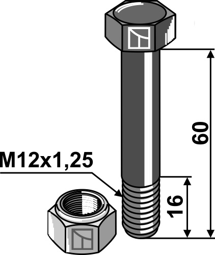 Śruba z łbem sześciokątnym i nakrętki zabezpieczające - M12x1,25
