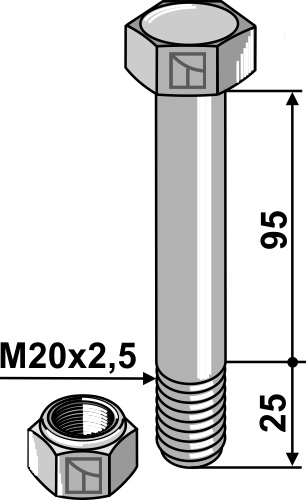 Schraube mit Sicherungsmutter - M20 x 2,5 - 10.9 geeignet für: Sauerburger Tornillos, tuercas y elementos de seguridad