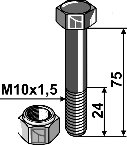 Sechskantschraube M10x1,5x75 mit Sicherungsmutter