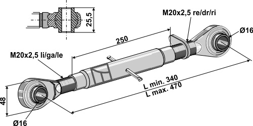 Barres de poussée M20x2,5