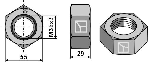 Hexagon locknut M36x3