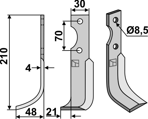 Fräsmesser, linke Ausführung geeignet für: Falconero blade and rotary tine