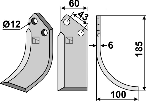 Fräsmesser, rechte Ausführung geeignet für: Agria Fräsmesser, Hackmesser und Rotorzinken