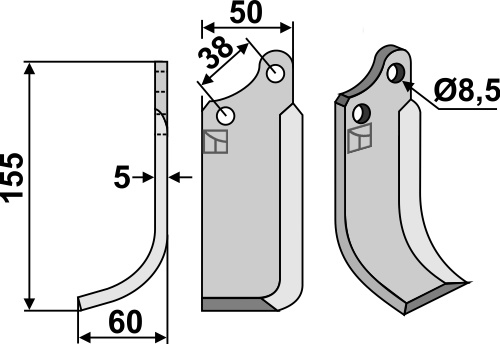 Fräsmesser, linke Ausführung geeignet für: Agria fræserkniv og rotortænder