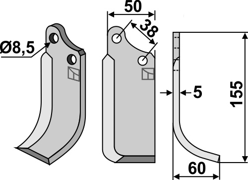Fräsmesser, rechte Ausführung geeignet für: Tielbürger nóż glebogryzark