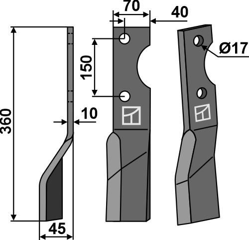 Rotorzinken, linke Ausführung geeignet für: Alpego fræserkniv og rotortænder
