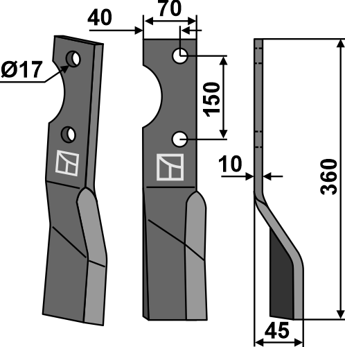 Rotorzinken, rechte Ausführung geeignet für: Alpego blade and rotary tine