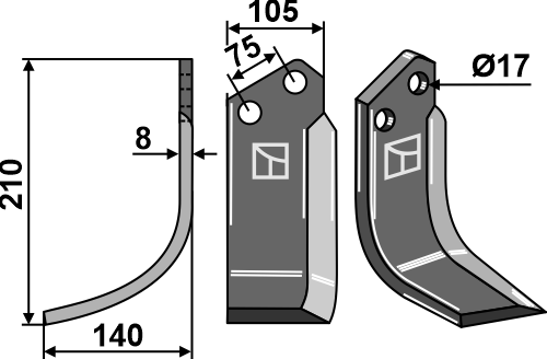 Fräsmesser, linke Ausführung geeignet für: Alpego cuchilla y cuchilla de rotavator