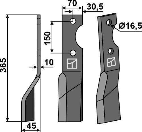 Rotorzinken, linke Ausführung geeignet für: Alpego fræserkniv og rotortænder