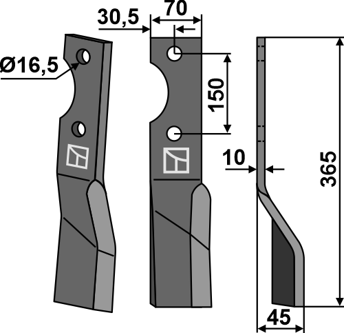 Rotorzinken, rechte Ausführung geeignet für: Alpego fræserkniv og rotortænder