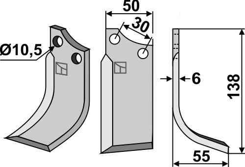Fräsmesser, rechte Ausführung geeignet für: Badalini cuchilla y cuchilla de rotavator