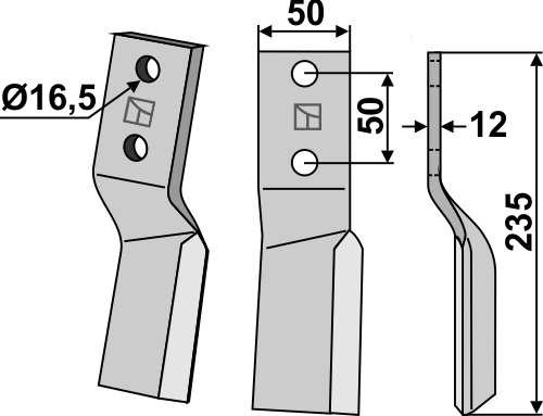 Rotorzinken, rechte Ausführung geeignet für: Badalini blade and rotary tine