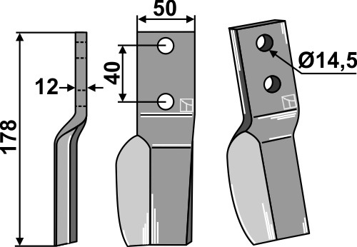 Rotorzinken - linke Ausführung geeignet für: Badalini nóż glebogryzarki i ząb obrotowy