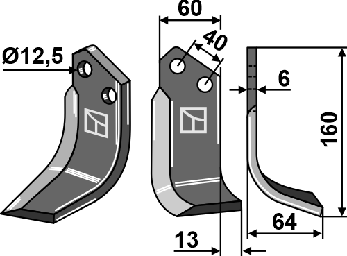 Fräsmesser, rechte Ausführung geeignet für: Badalini nóż glebogryzarki i ząb obrotowy