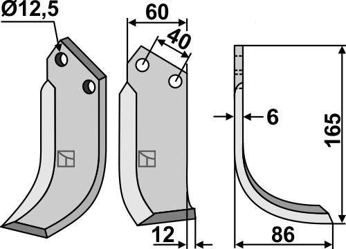 Fräsmesser, rechte Ausführung geeignet für: Badalini cuchilla y cuchilla de rotavator