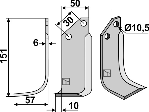 Fräsmesser, linke Ausführung geeignet für: Badalini blade and rotary tine