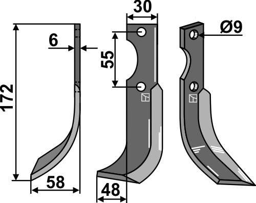 Fräsmesser, linke Ausführung geeignet für: Oosterlaan nóż glebogryzark