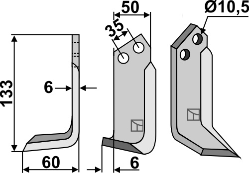 Fräsmesser, linke Ausführung geeignet für: Breviglieri blade and rotary tine