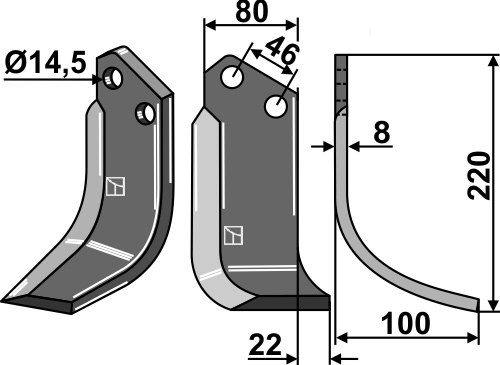Fräsmesser, rechte Ausführung geeignet für: Breviglieri cuchilla y cuchilla de rotavator