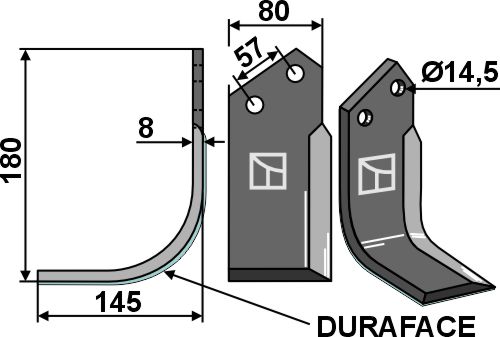 Fräsmesser, links - DURAFACE geeignet für: Breviglieri blade and rotary tine