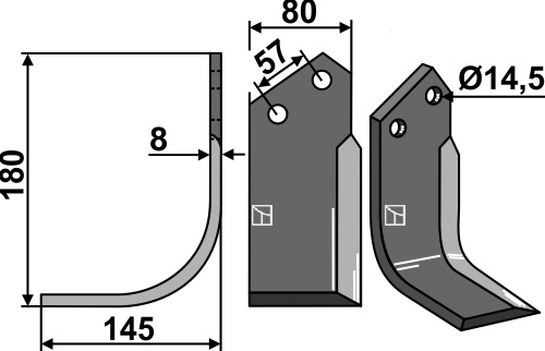 Fräsmesser, linke Ausführung geeignet für: Breviglieri blade and rotary tine