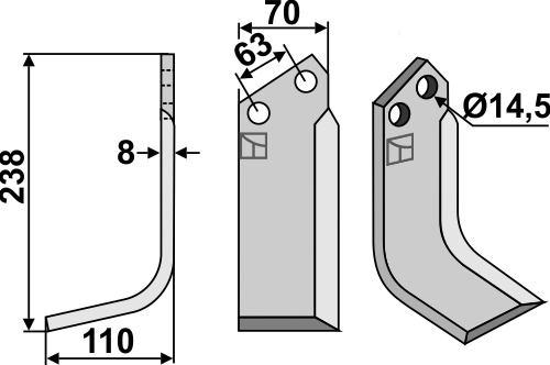 Fräsmesser, linke Ausführung geeignet für: Celli fræserkniv og rotortænder