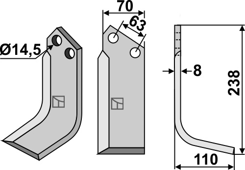 Fräsmesser, rechte Ausführung geeignet für: Celli blade and rotary tine