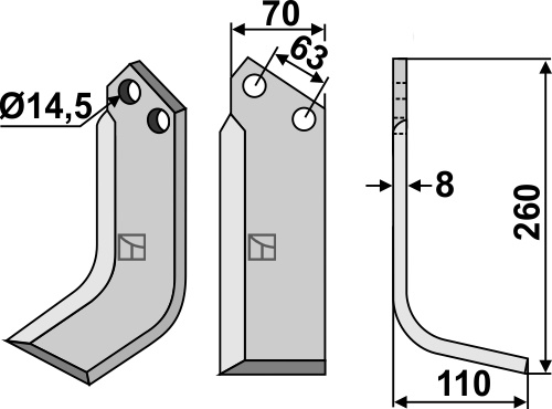 Fräsmesser, rechte Ausführung geeignet für: Celli freesmes en rotortanden