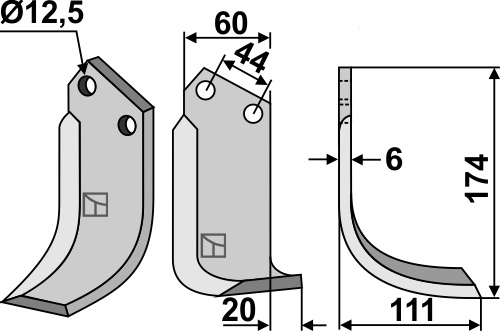 Fräsmesser, rechte Ausführung geeignet für: Celli blade and rotary tine