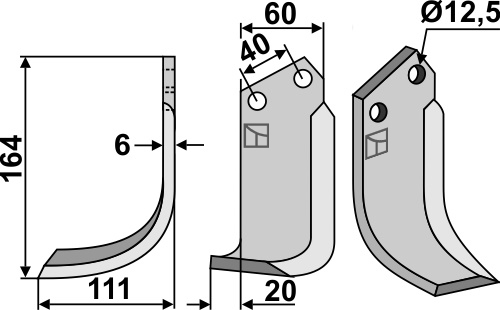 Fräsmesser, linke Ausführung geeignet für: Celli Fräsmesser und Rotorzinken