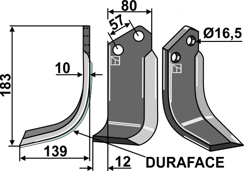 Fräsmesser DURAFACE, linke Ausführung geeignet für: Celli cuchilla y cuchilla de rotavator