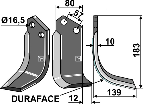 Fräsmesser DURAFACE, rechte Ausführung geeignet für: Celli nóż glebogryzarki i ząb obrotowy